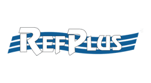 Logo de RefPlus avec texte blanc sur fond bleu